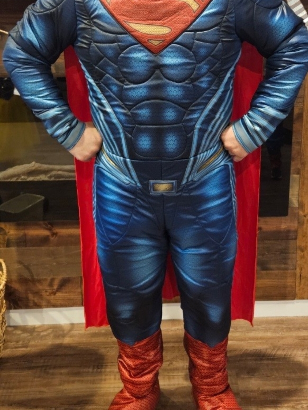 Superman Costume - Blue & Red Muscle Suit with Cape (Fits Men's Large)